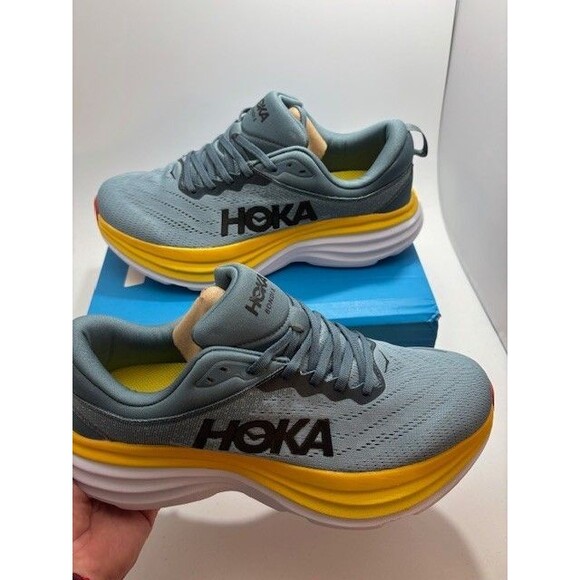 Hoka One One Bondi 8 Men's Size 8.5 D Grey Yellow Athletic Running Sneakers NIB - Picture 2 of 7
